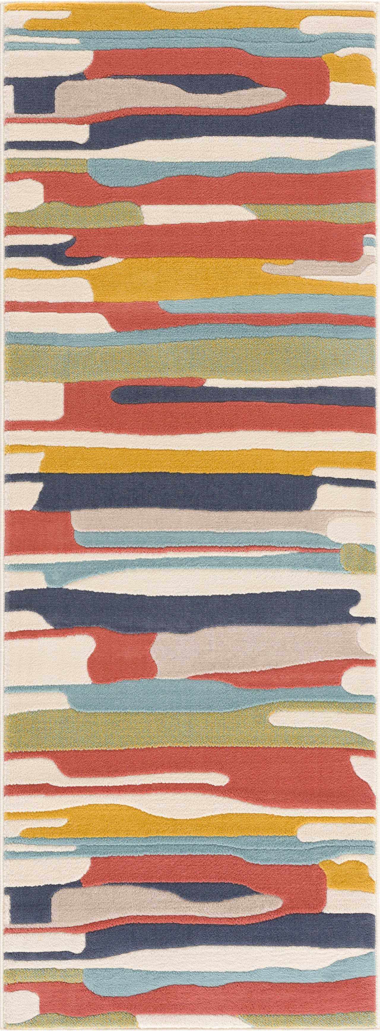 Southfields Area Carpet - Modern Design in runner size with colorful abstract stripes ideal for hallways or entryways.
