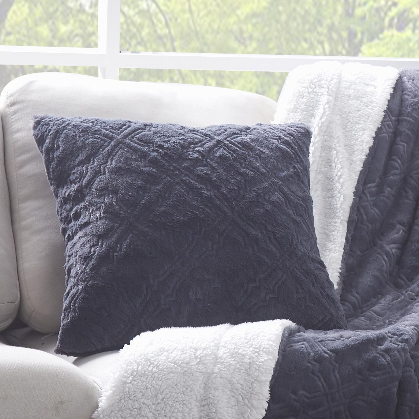 Faux Fur Steel Navy Blue Diamond Trellis Pattern Euro Sham