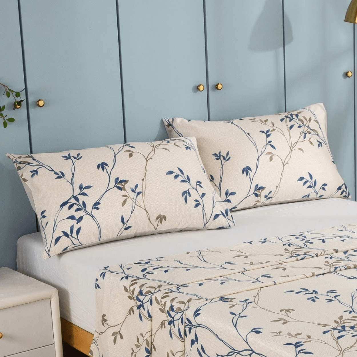 Tache Poplin Cotton Elegant Leaf Vine Cream Beige Fitted Sheet / Flat Sheet (JHW-842) by Tache Home Fashion