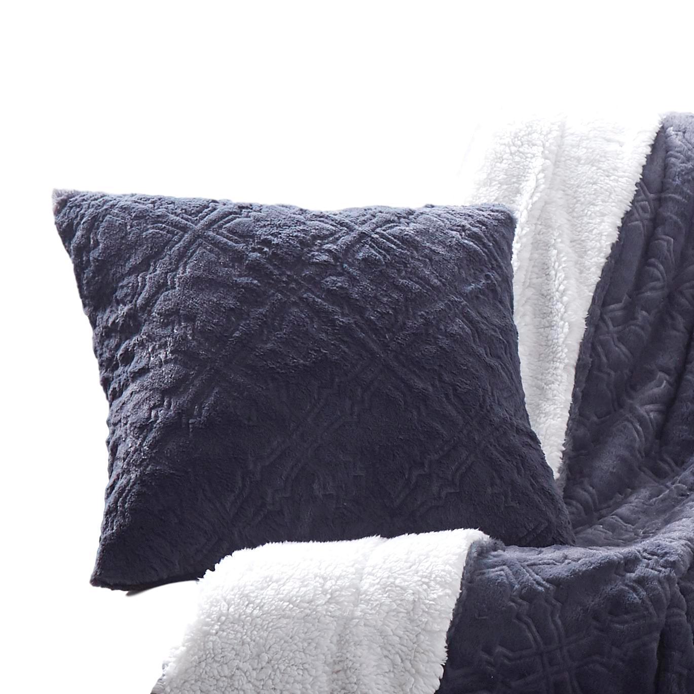 Faux Fur Steel Navy Blue Diamond Trellis Pattern Euro Sham