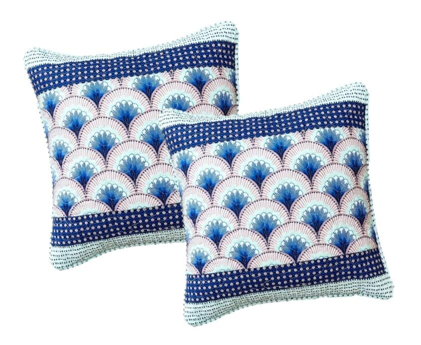 Mediterranean Fans Waves Minty Navy Blue Throw Pillow Covers