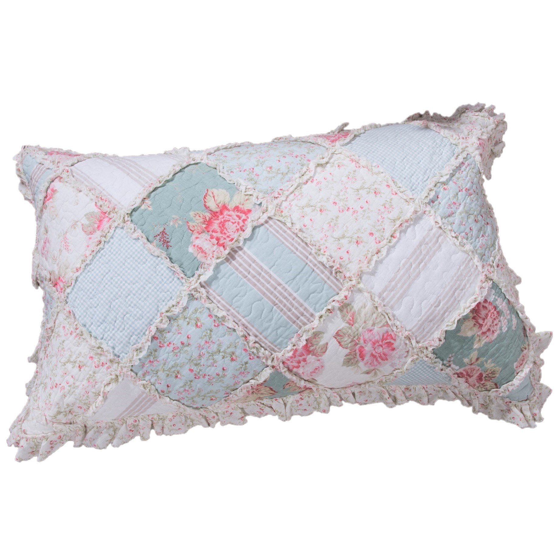 Hint of Mint Cottage Floral Cotton Patchwork Pillow Sham