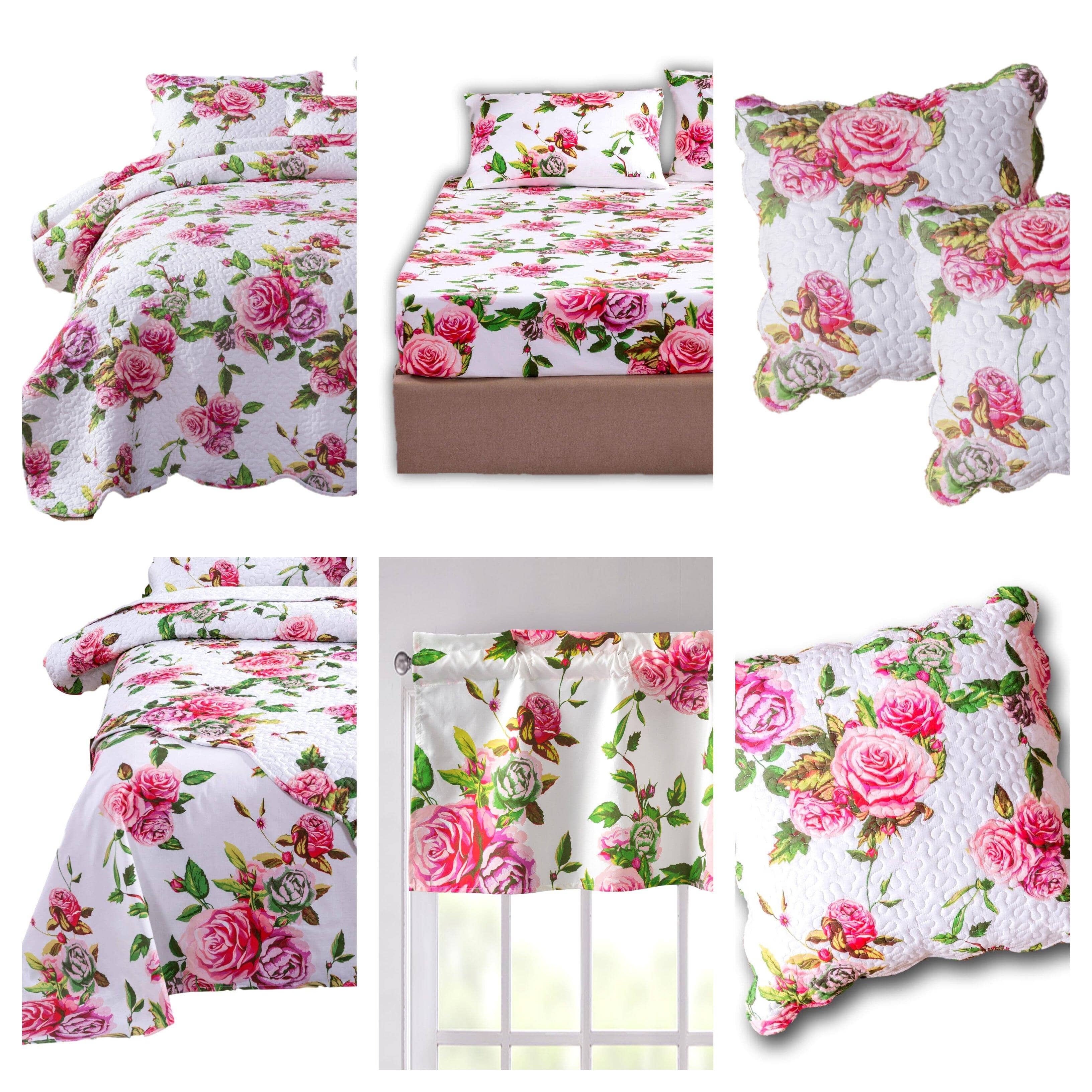 Bedding Bed in a Bag Bundle Set - Romantic Roses Lovely Blooming Floral Bedding Set