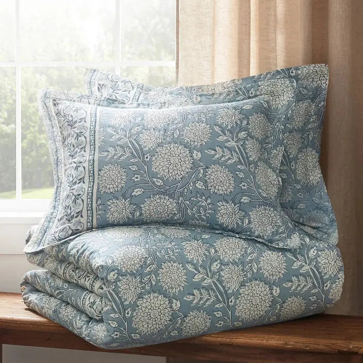 Adare Coastal Floral Duvet Cover Set - Blue