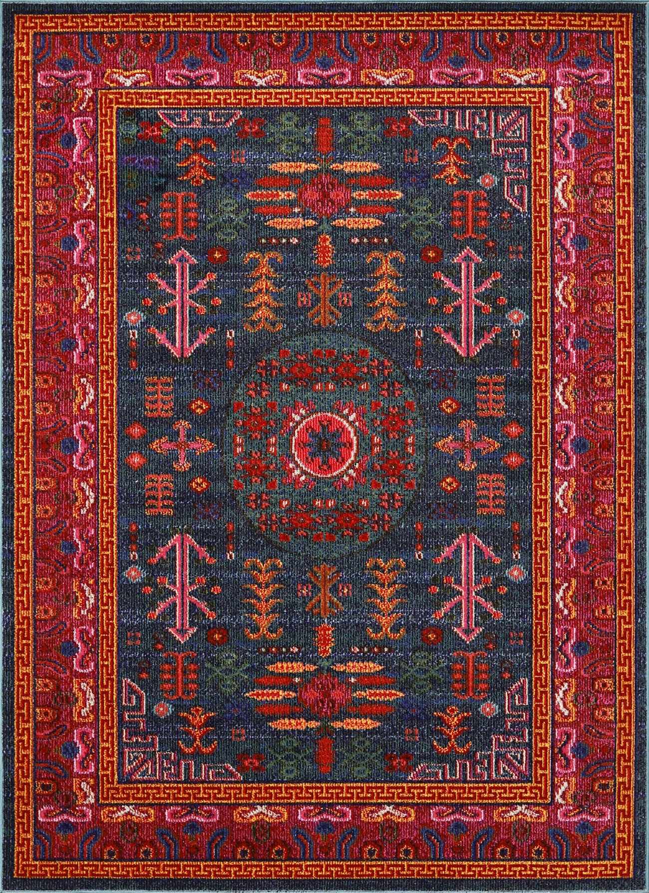 "Cleveland Colorful Traditional Area Rug - Teal, Aqua, Navy"