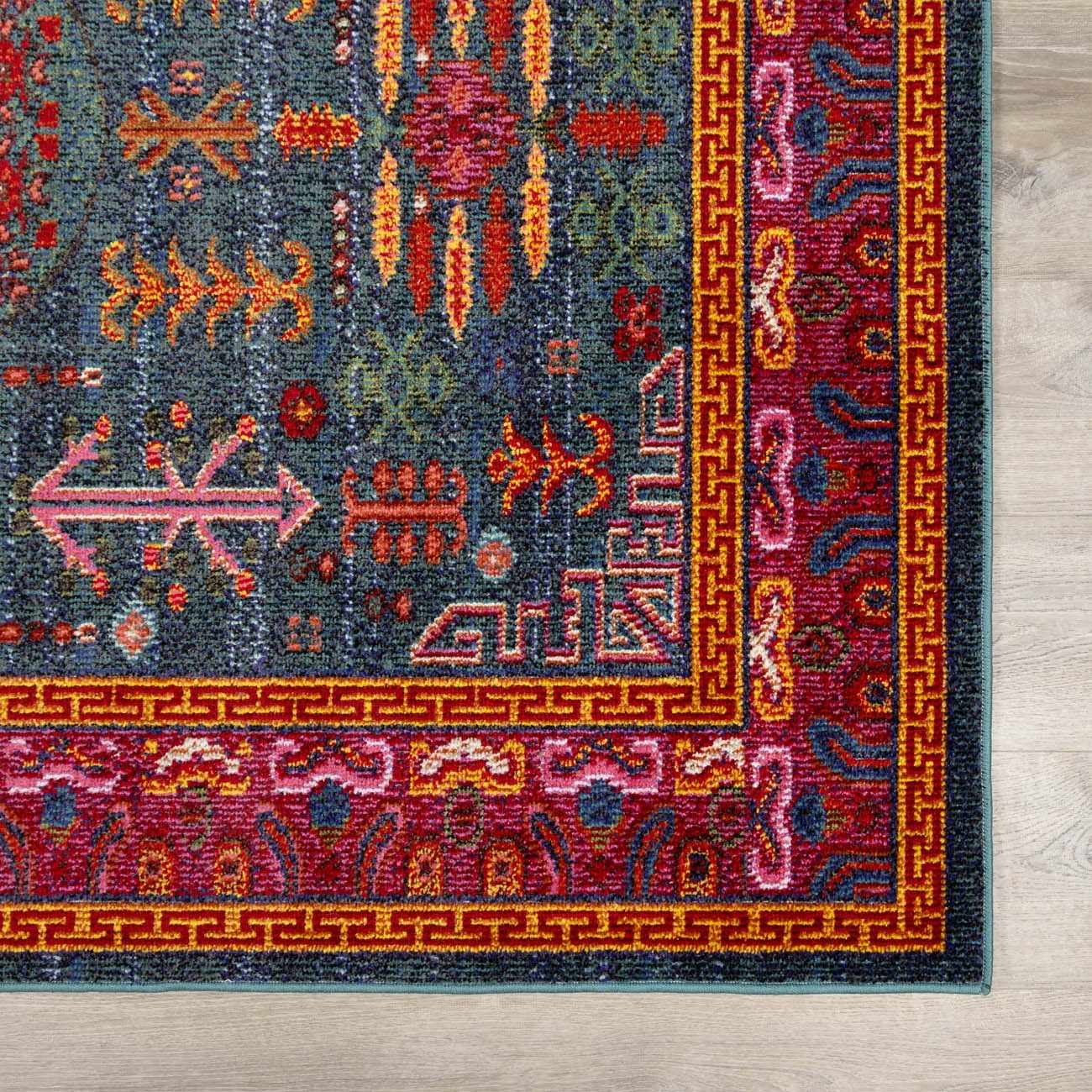 "Cleveland Colorful Traditional Area Rug - Teal, Aqua, Navy"
