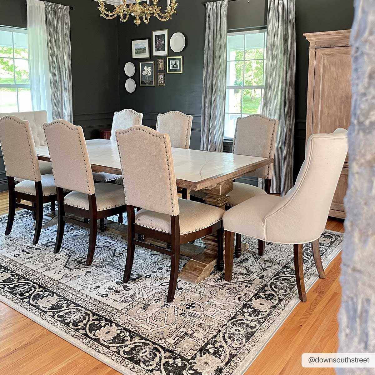 Cabacungan Washable Rug - Easy Clean by Hauteloom in a formal dining room. Classic design complements elegant furniture.