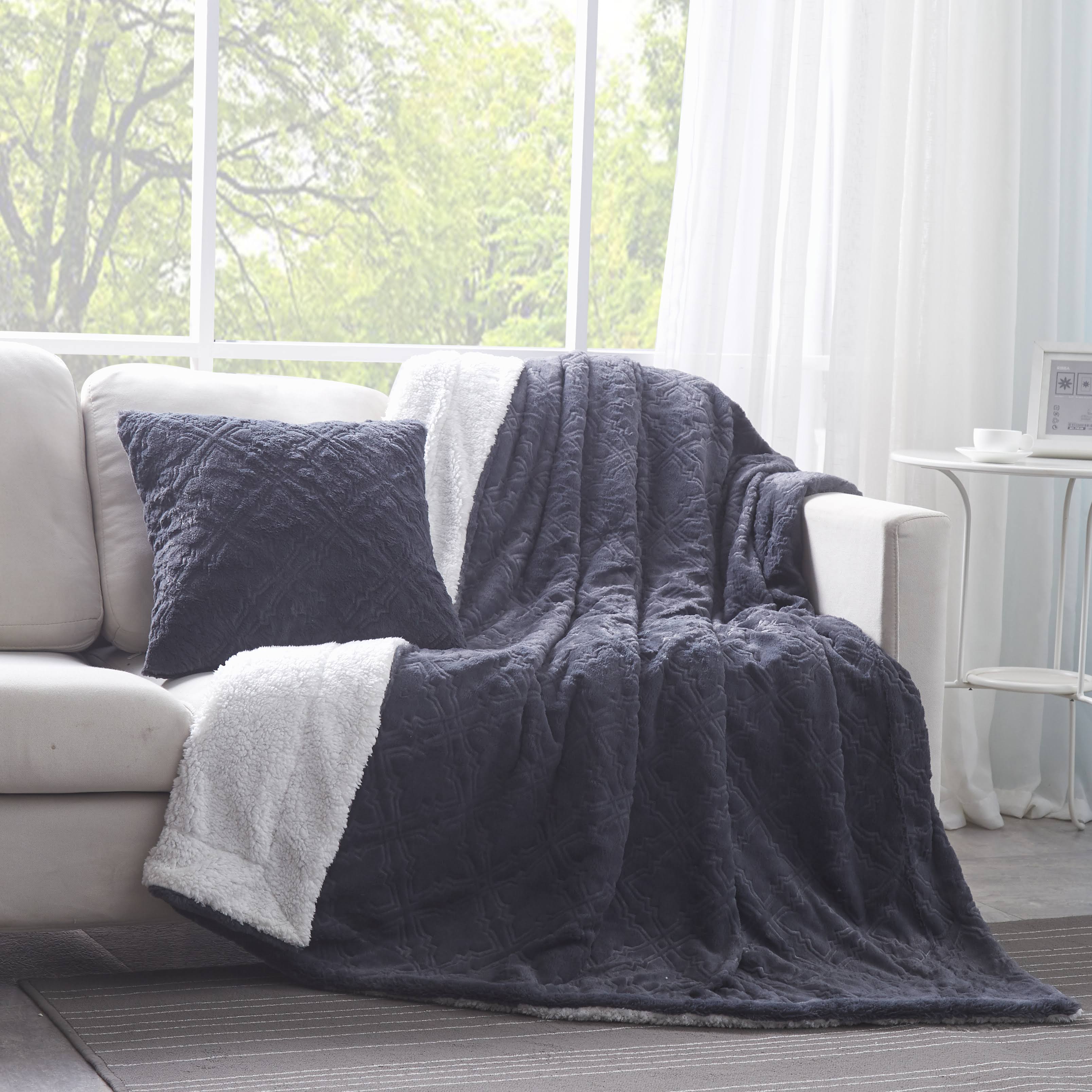 Faux Fur Steel Navy Blue Diamond Trellis Pattern Euro Sham
