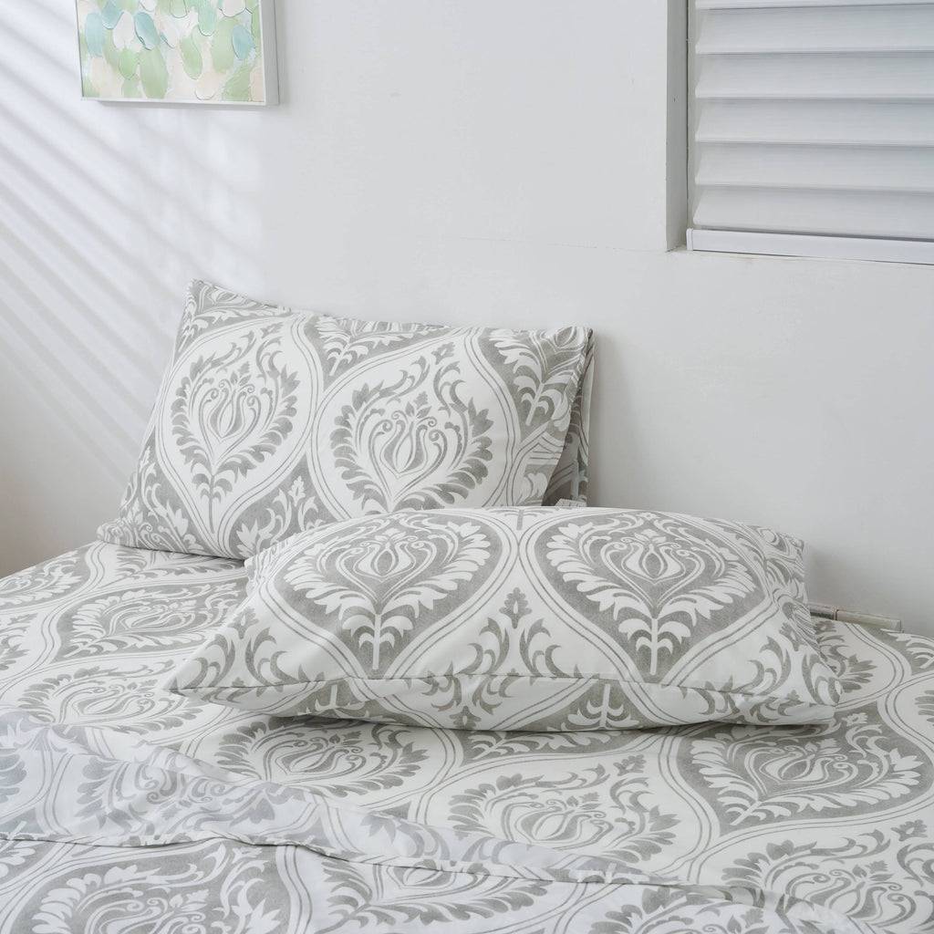 Dreamy Moon Sky Ogee Damask Heather Gray White Pillowcases