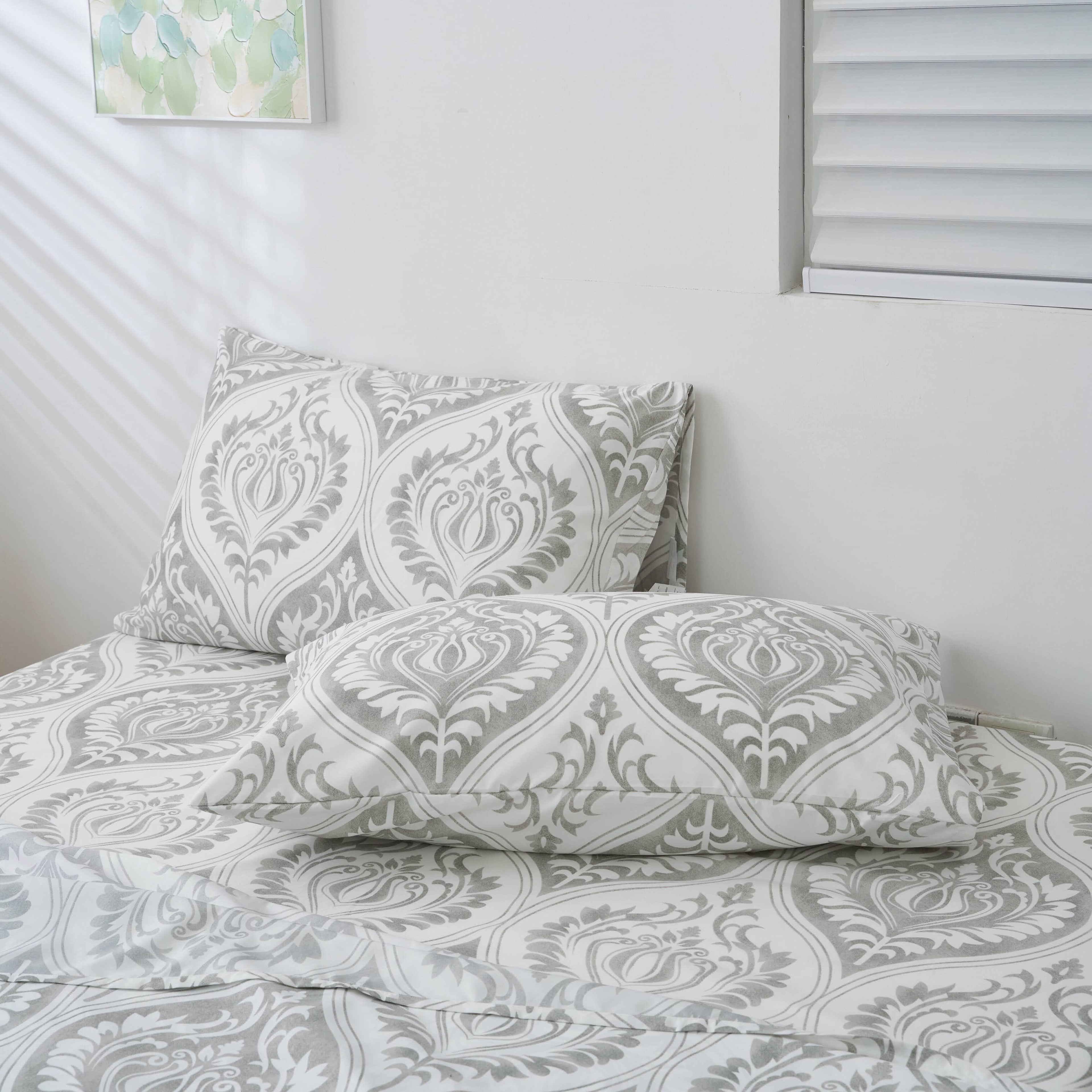 Dreamy Moon Sky Ogee Damask Heather Gray White Pillowcases
