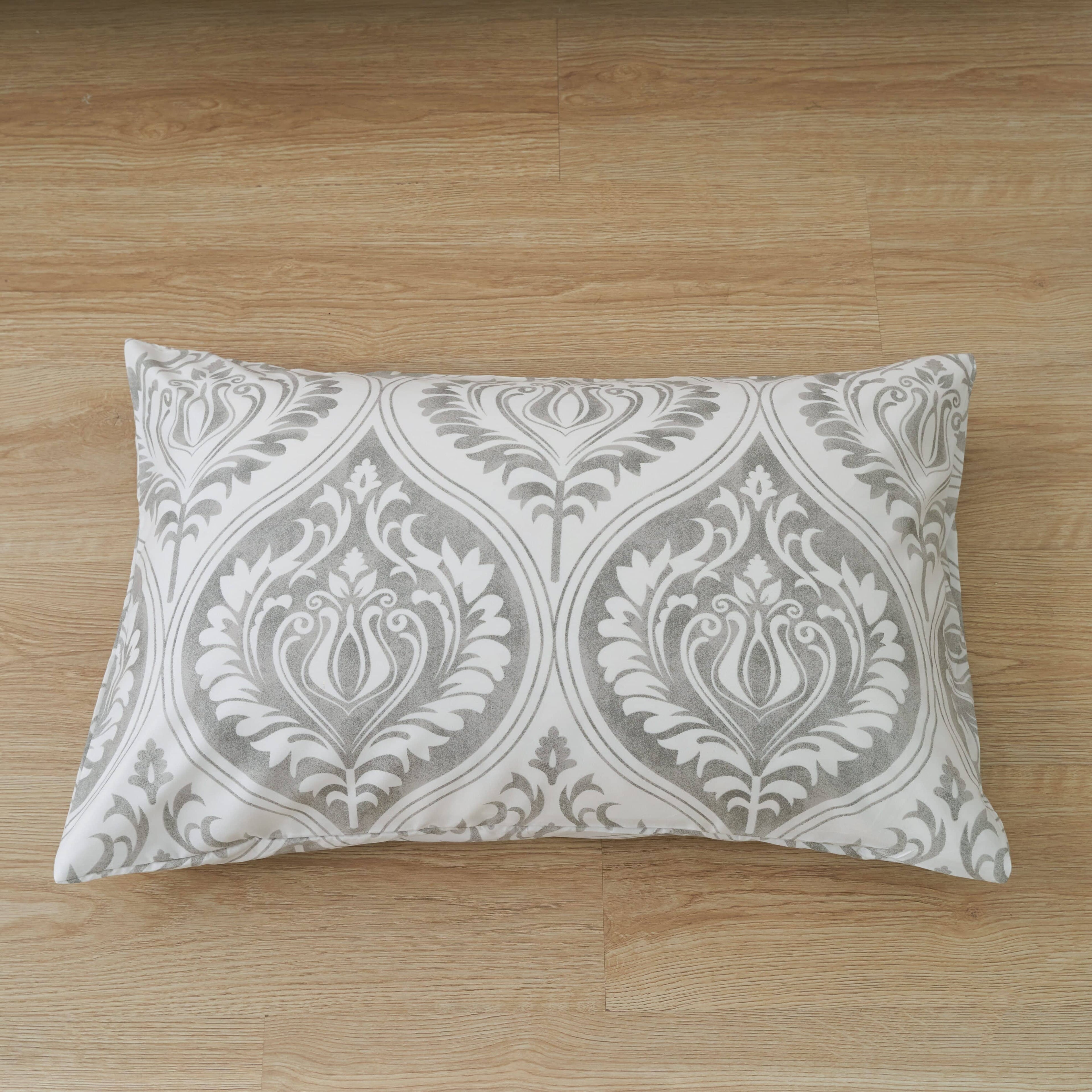 Dreamy Moon Sky Ogee Damask Heather Gray White Bed Sheet Set