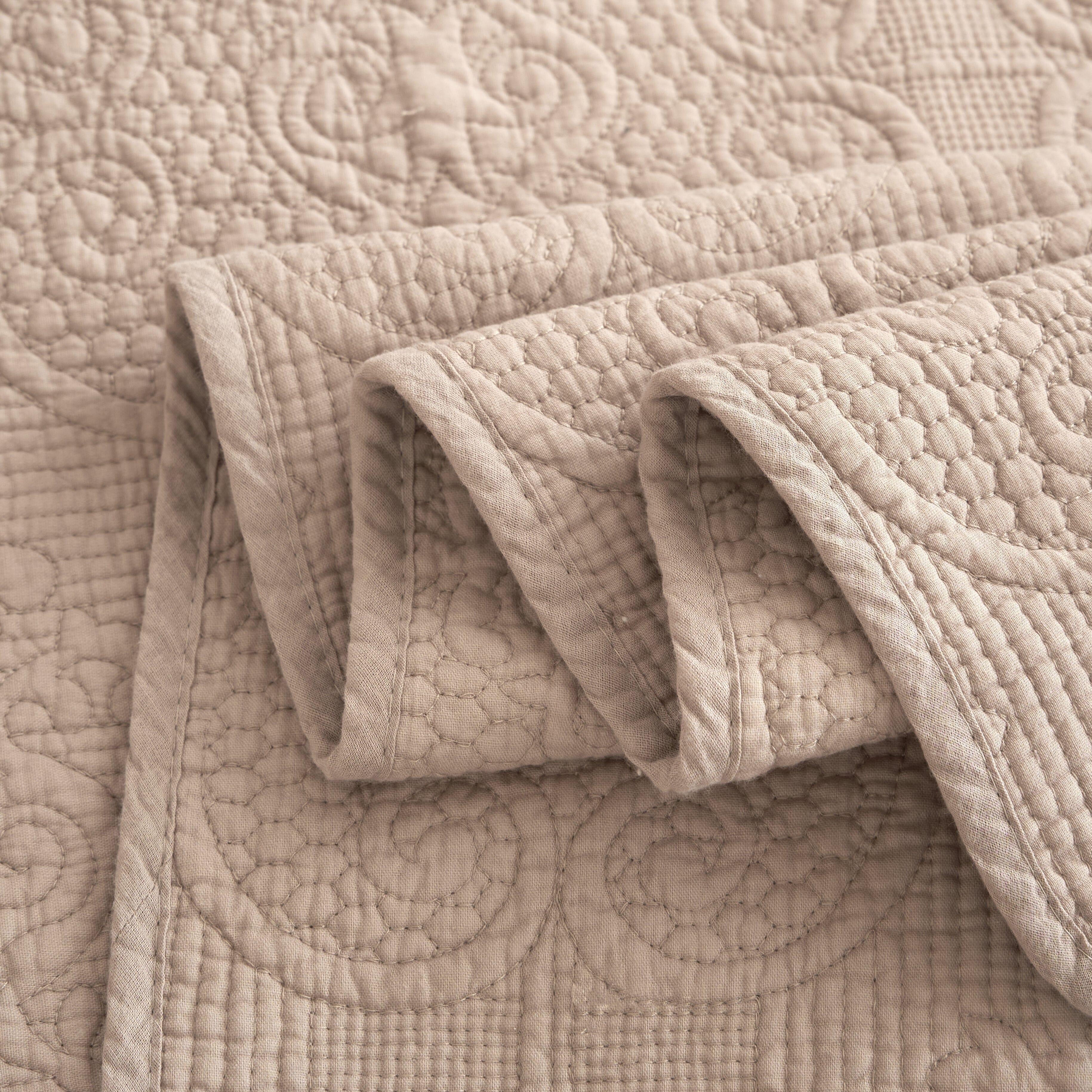 Neutral Taupe Beige Sandy Elegant Matelasse Cotton Quilted Bedspread Set