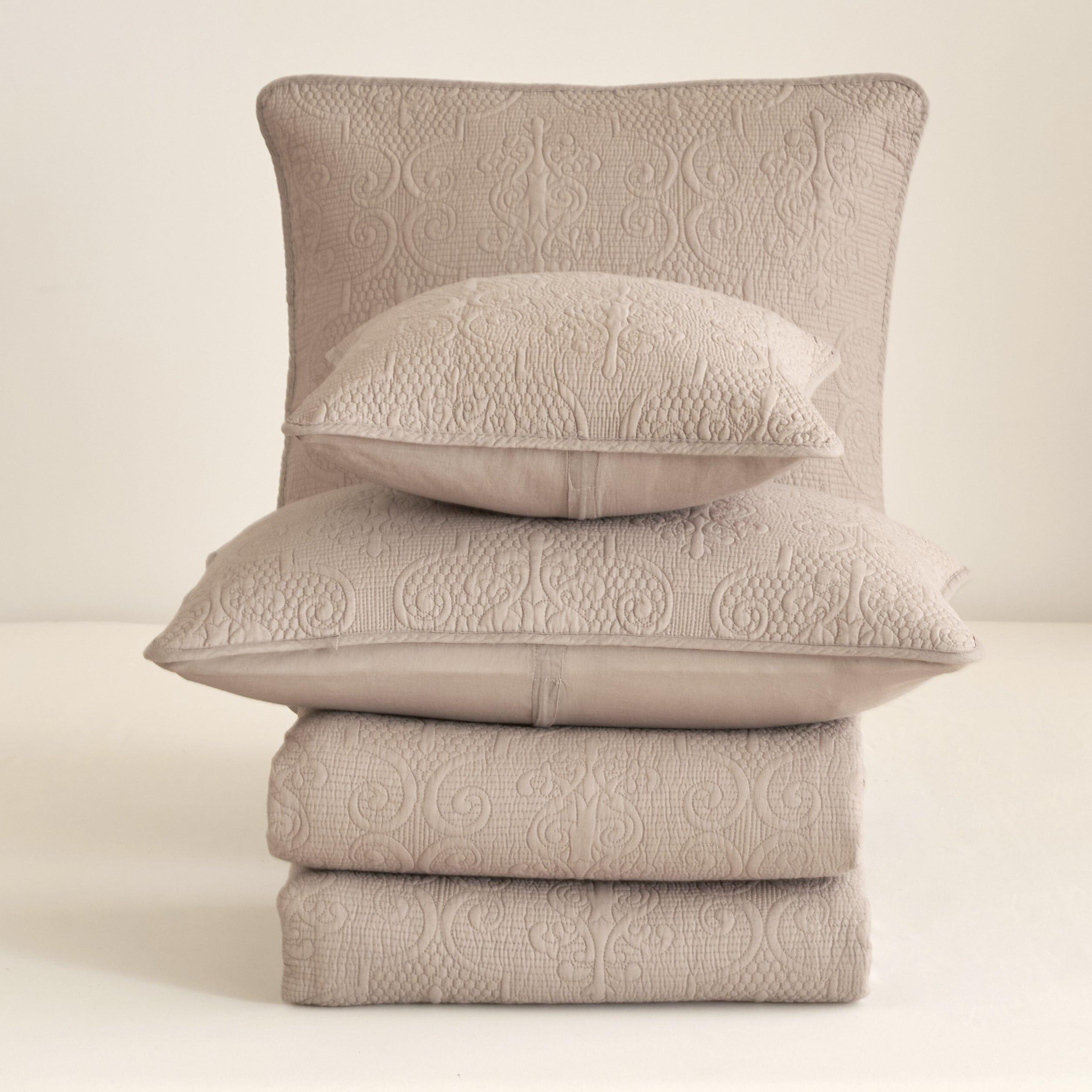Neutral Taupe Beige Sandy Elegant Matelasse Cotton Quilted Bedspread Set