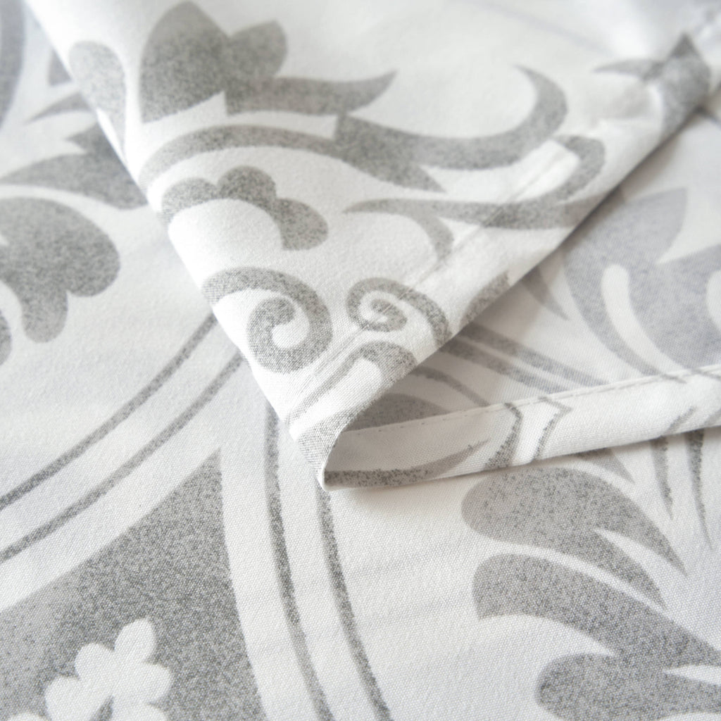 Dreamy Moon Sky Ogee Damask Heather Gray White Bed Sheet Set