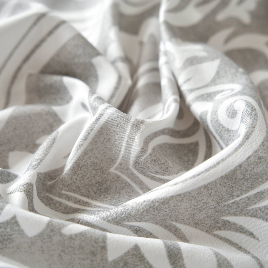 Dreamy Moon Sky Ogee Damask Heather Gray White Bed Sheet Set