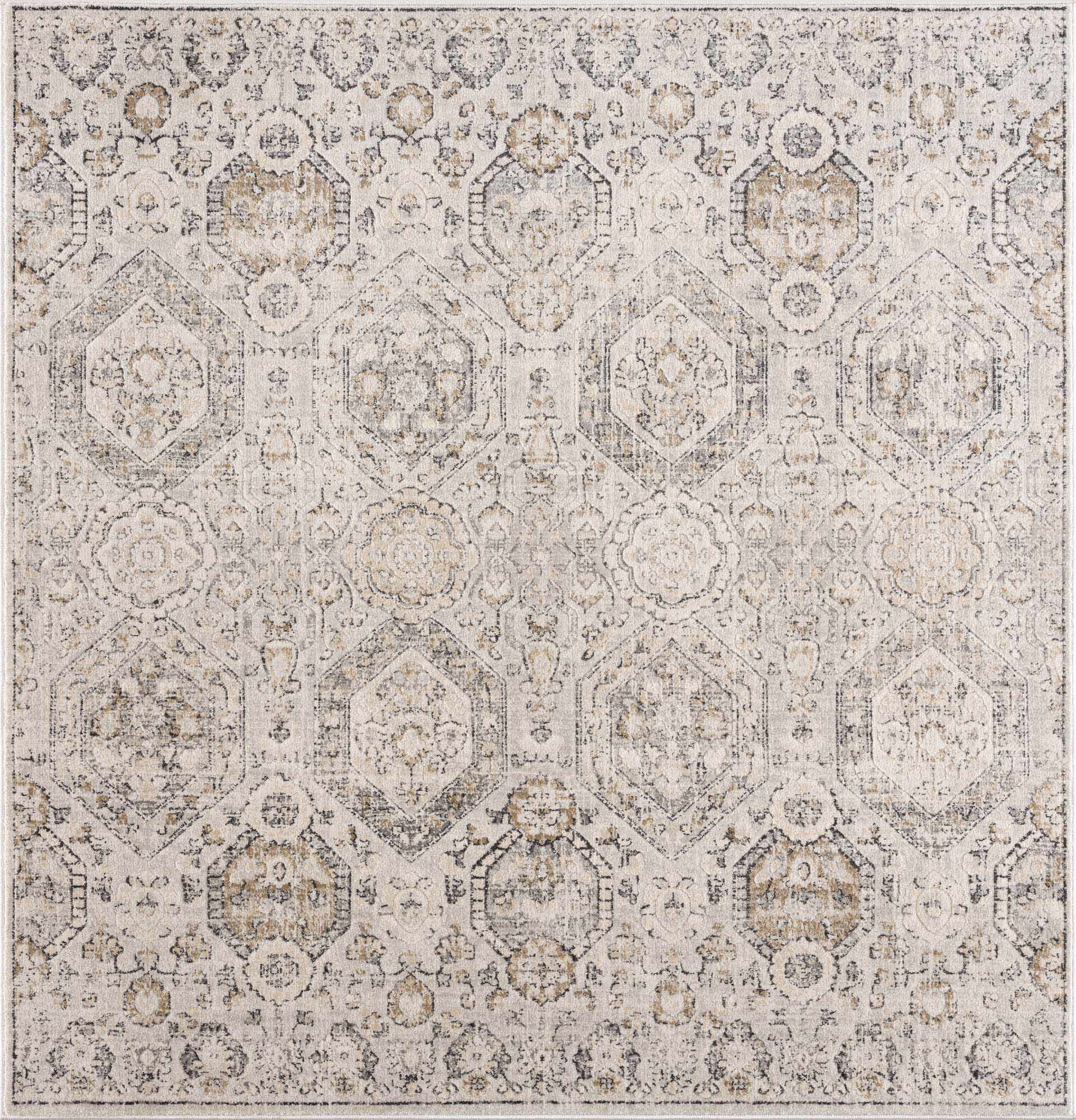 "Square Parkerfield Area Rug with detailed Moroccan farmhouse design, ideal for adding elegance to any home decor setting."