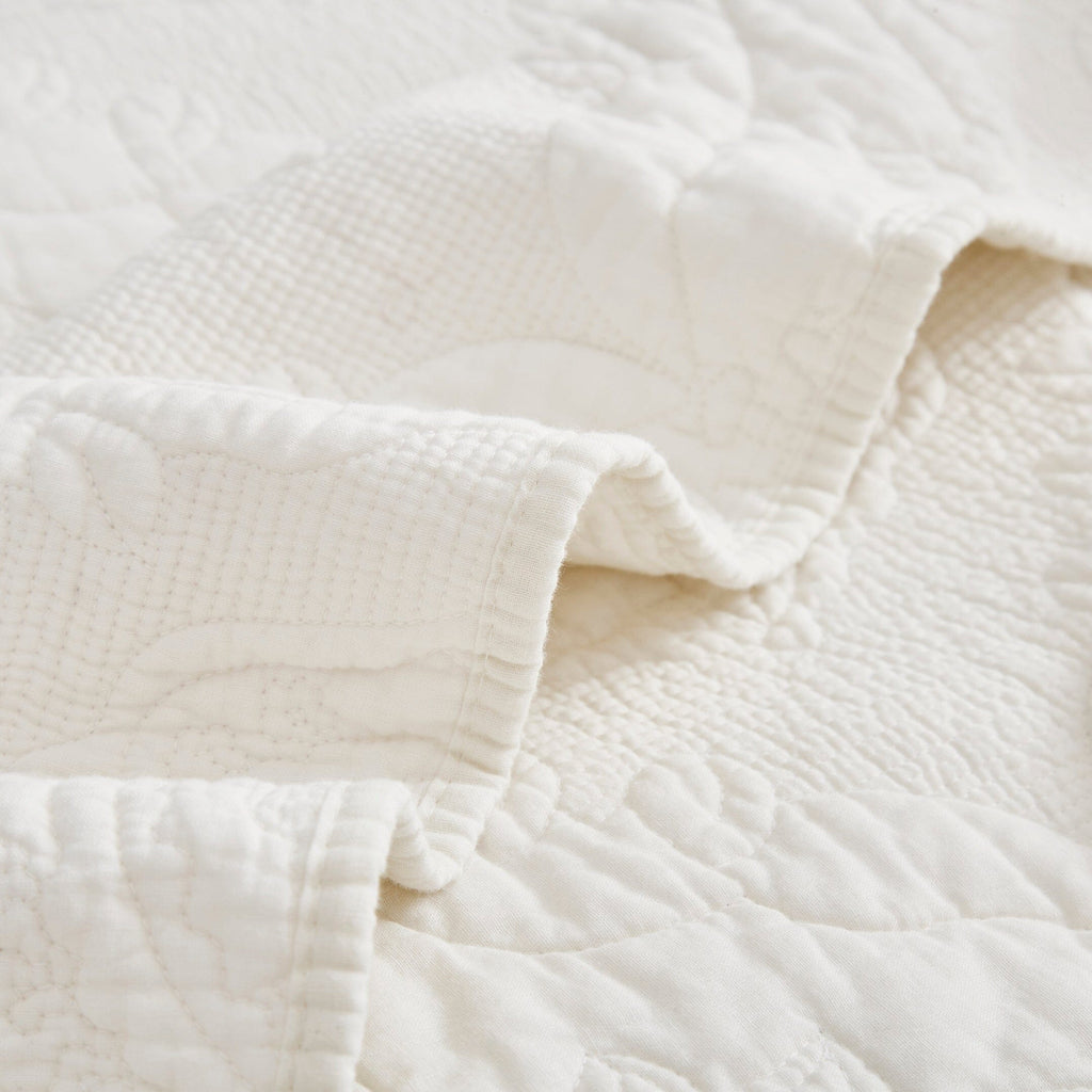 Vanilla Cream Ivory Paisley Damask Stitch Matelass¨¦ Cotton Quilt Set