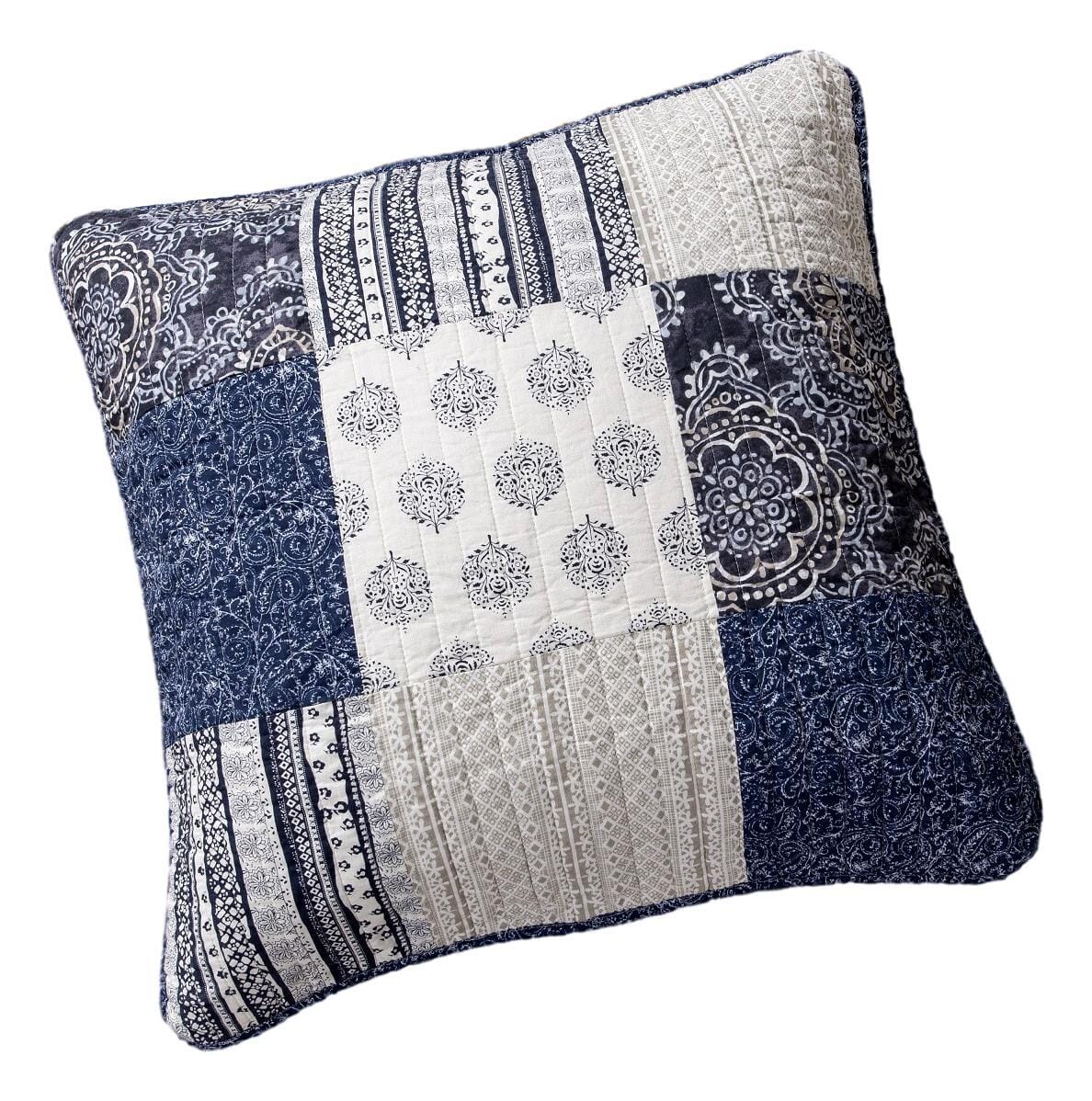"Patchwork Denim Blue Elegance Bohemian Euro Sham - 26¡± x 26"""