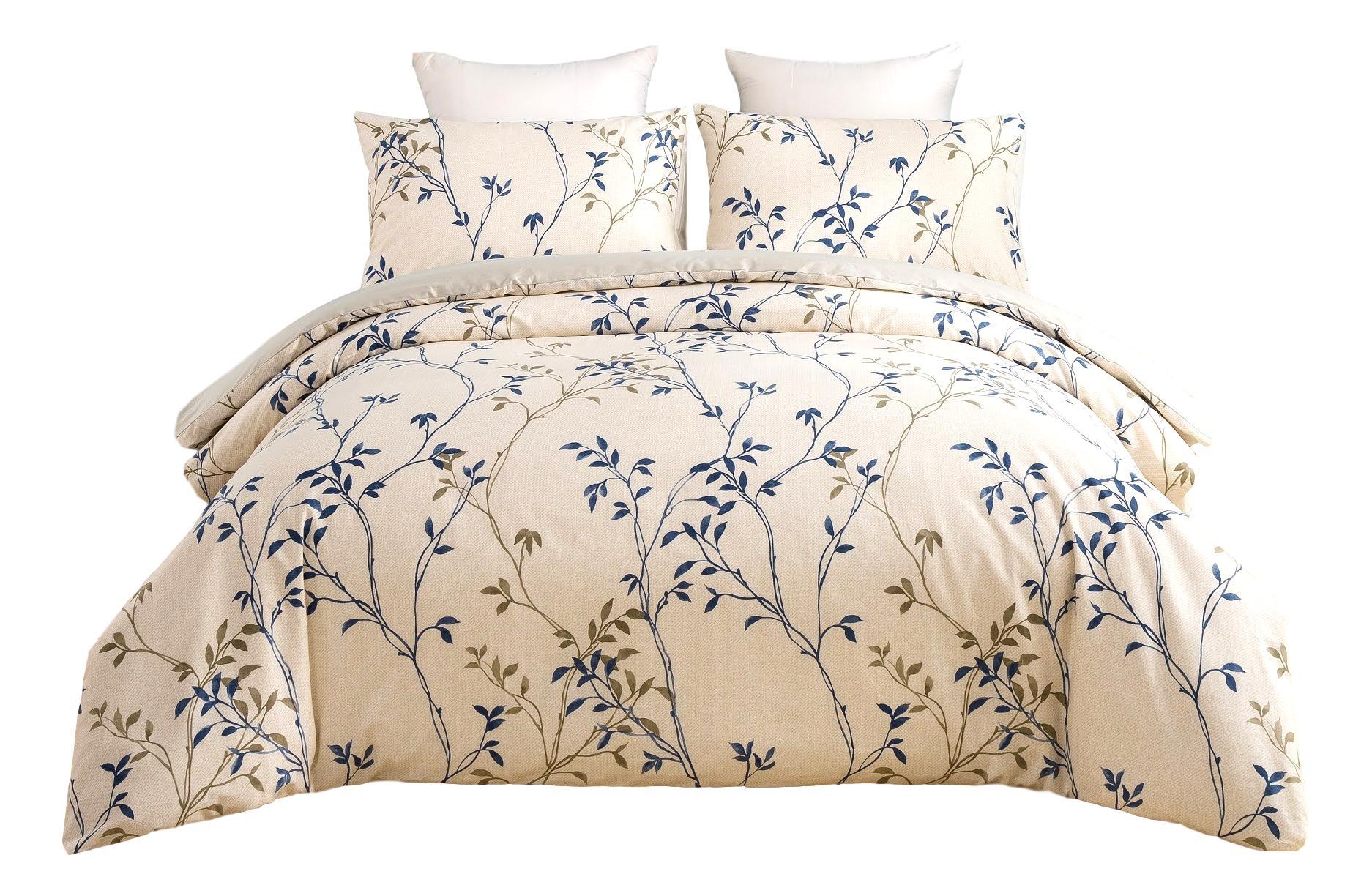 Poplin Cotton Elegant Leaf Vine Cream Beige Duvet Cover