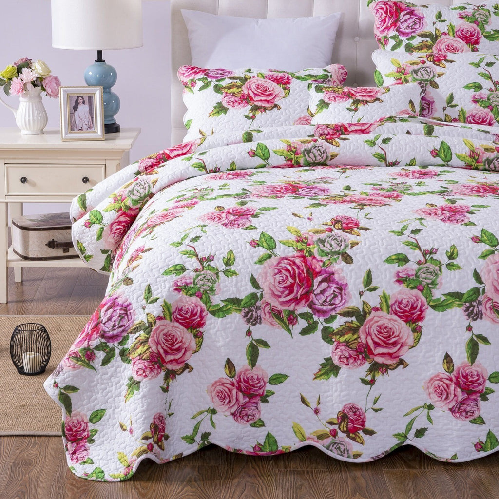 Bedding Bed in a Bag Bundle Set - Romantic Roses Lovely Blooming Floral Bedding Set