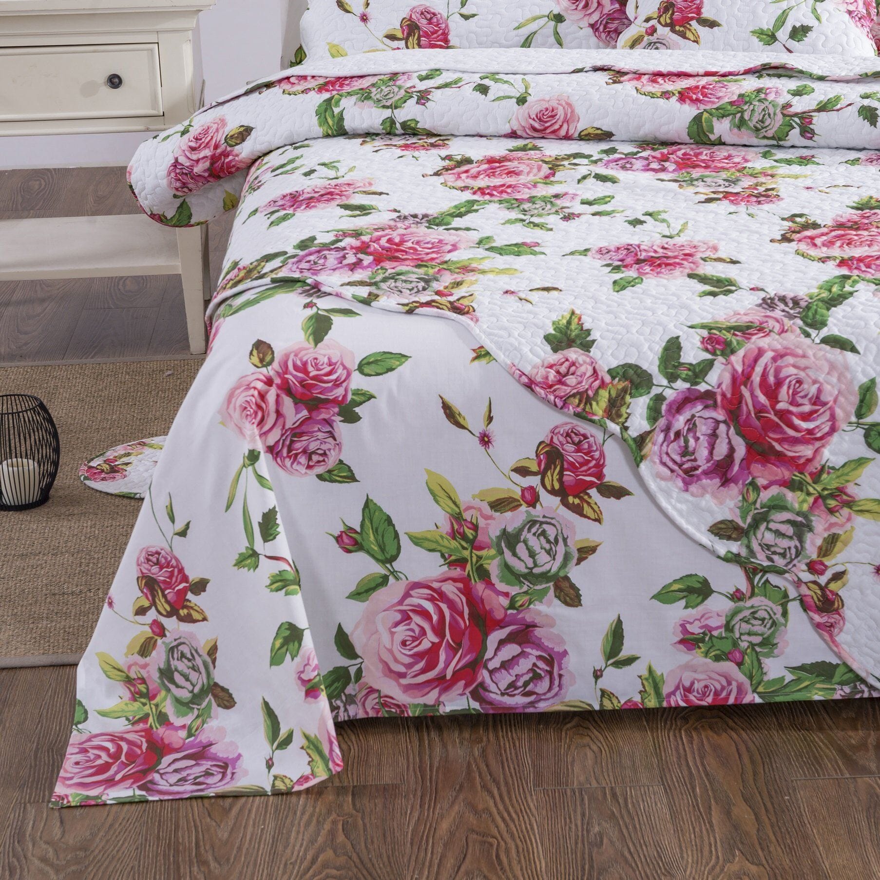 Bedding Bed in a Bag Bundle Set - Romantic Roses Lovely Blooming Floral Bedding Set