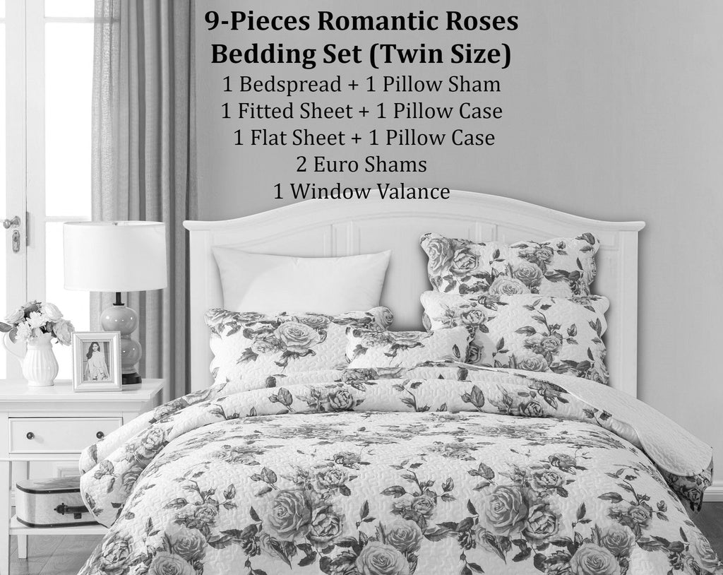 DaDa Bedding Bed in a Bag Bundle Set - Romantic Roses Lovely Blooming Floral Bedding Set (JHW-879) - DaDa Bedding Collection