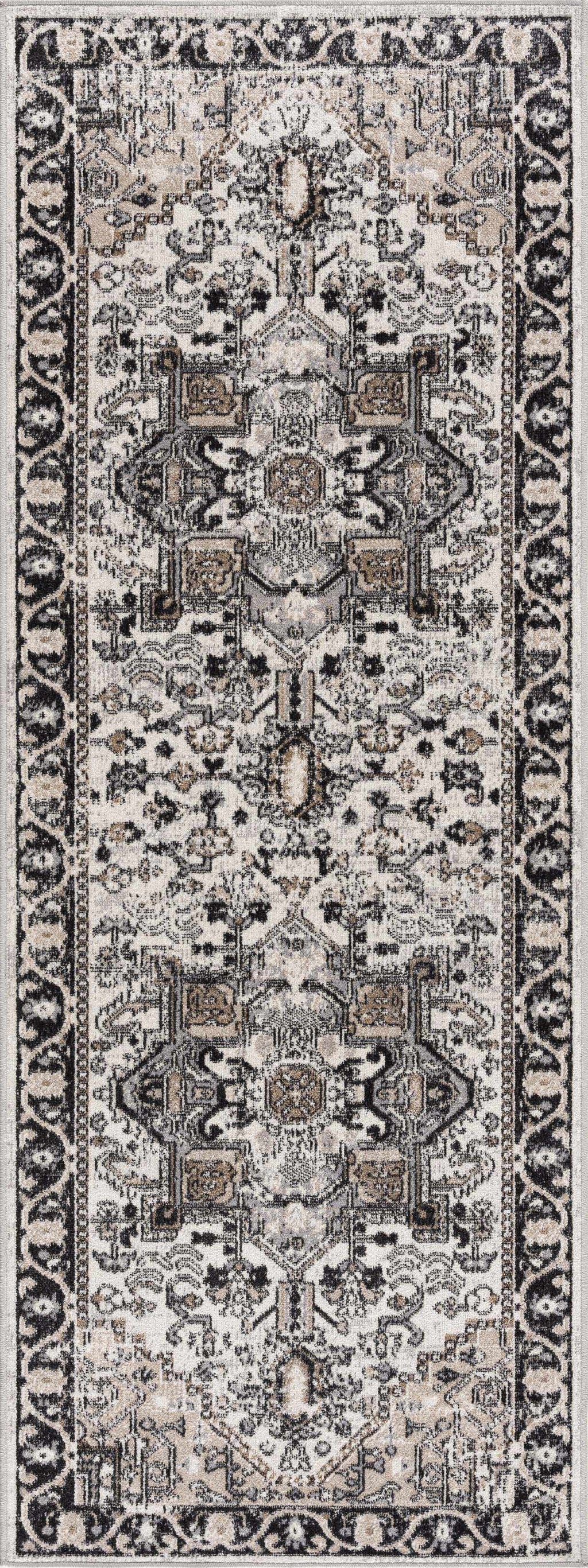 Cabacungan Washable Rug by Hauteloom in a rectangular runner format. Features intricate traditional motifs in neutral hues.