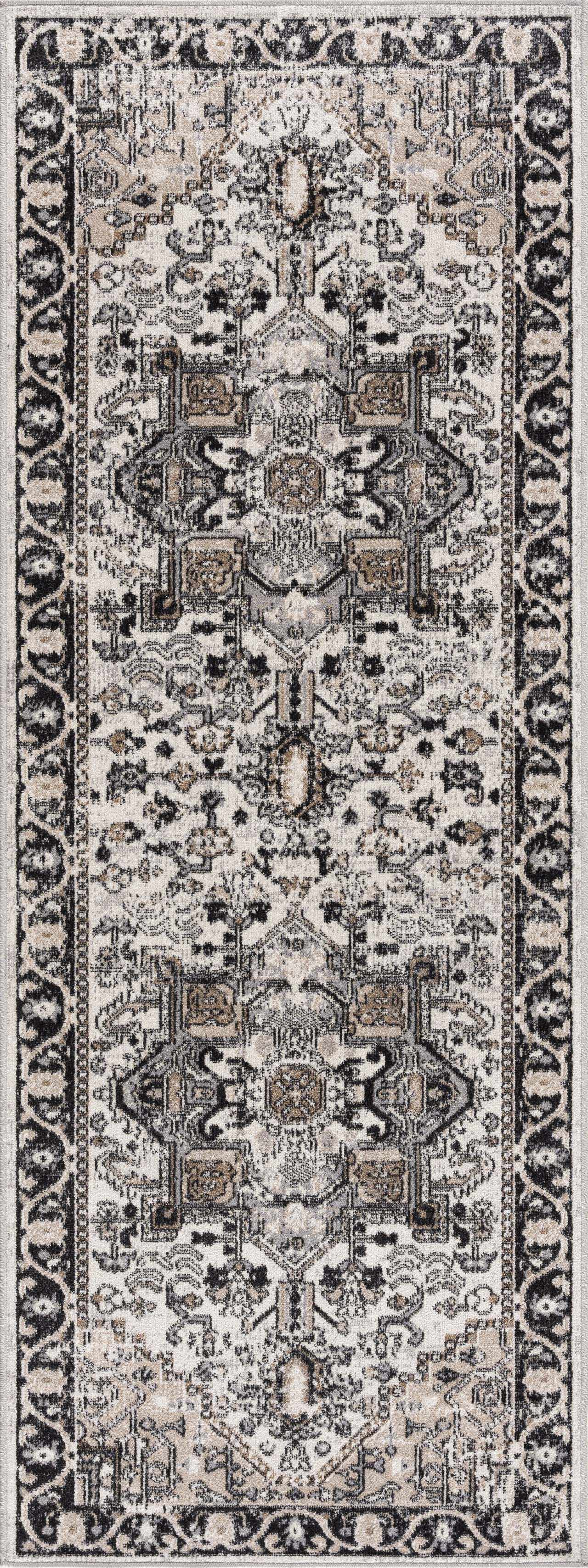 Cabacungan Washable Rug by Hauteloom in a rectangular runner format. Features intricate traditional motifs in neutral hues.