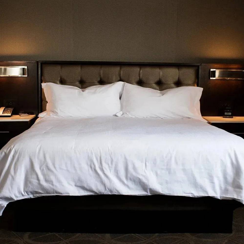 T-250 White Blended 10 MM Satin Stripe Bed Sheets by Rifz Textiles Inc