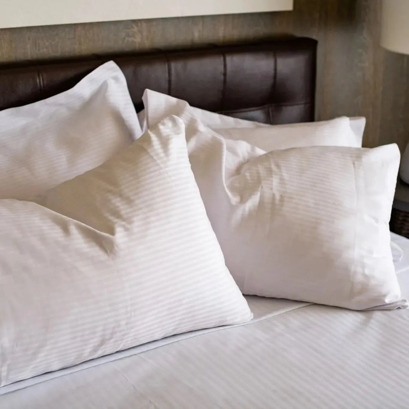T-310 White Blended 6MM Satin Stripe Bed Sheets by Rifz Textiles Inc