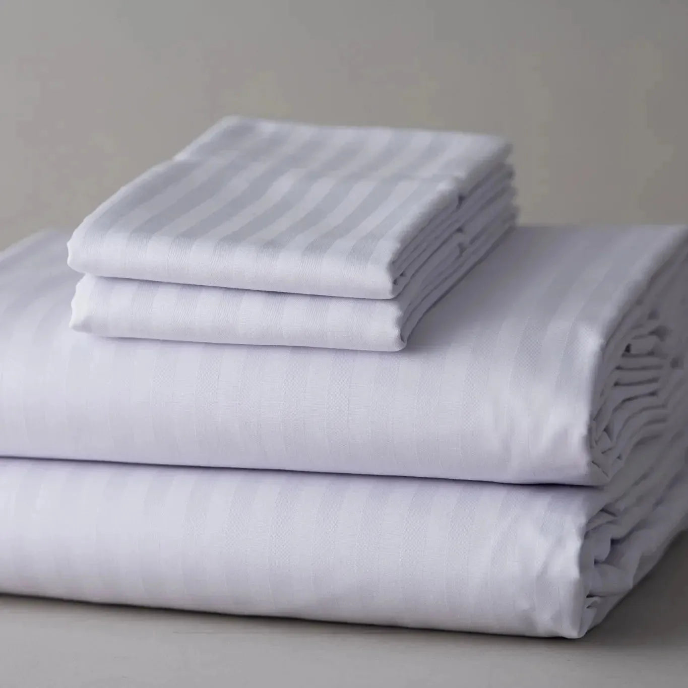 T-310 White Blended 6MM Satin Stripe Bed Sheets by Rifz Textiles Inc