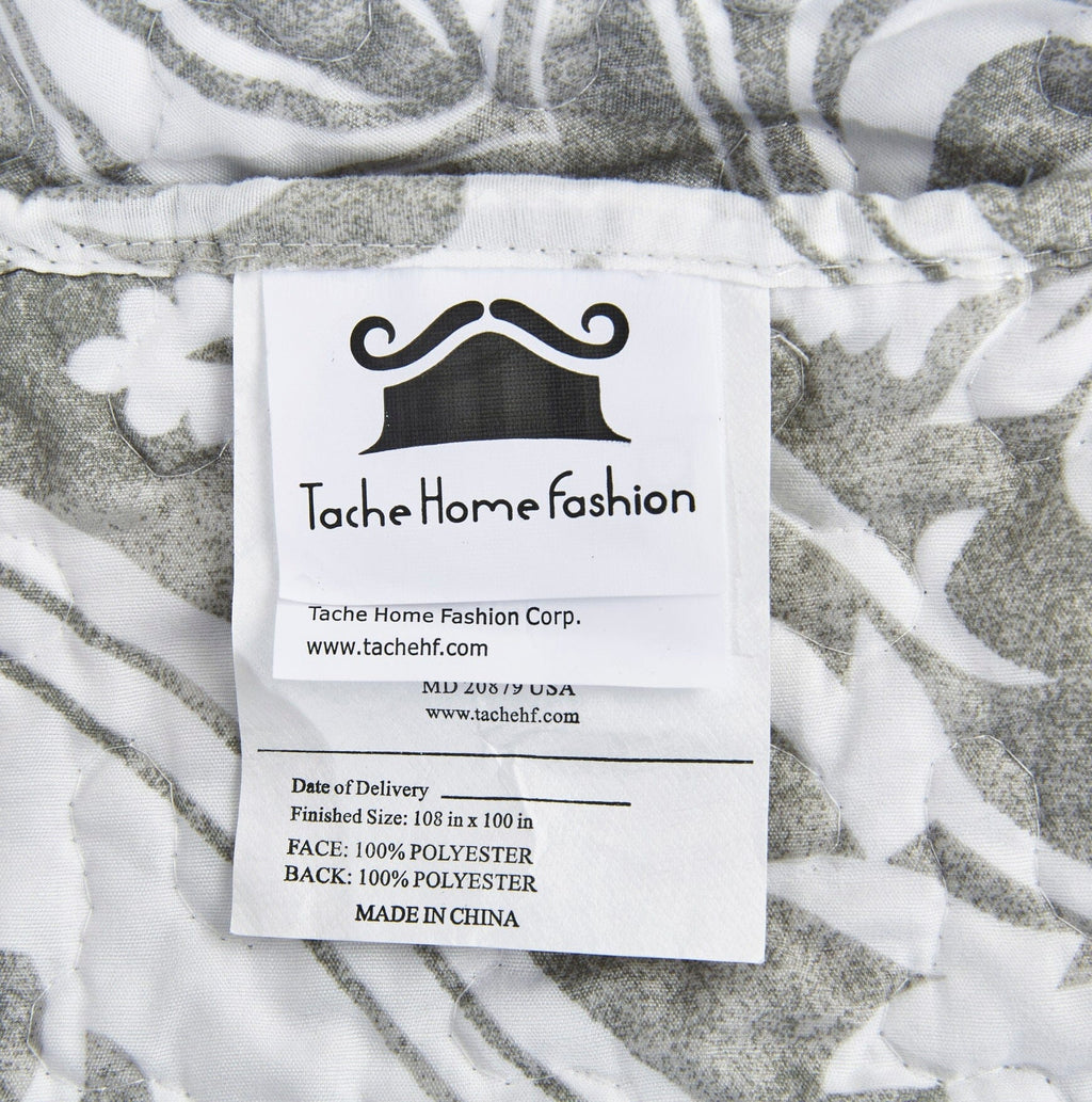 Dreamy Moon Sky Ogee Damask Heather Gray White Quilt Set