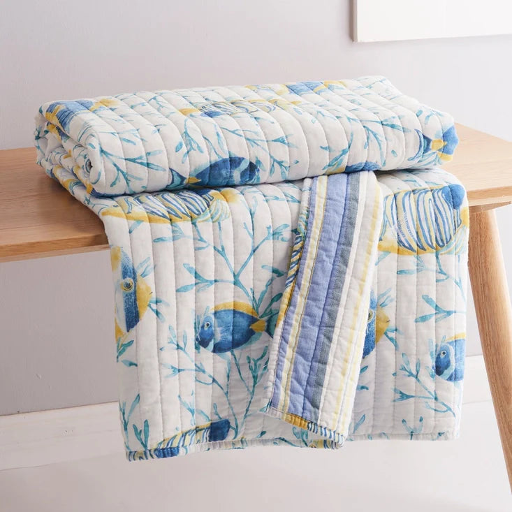 Tropical Sea Quilted Throw Blanket - Coastal Themed Throw Blankets