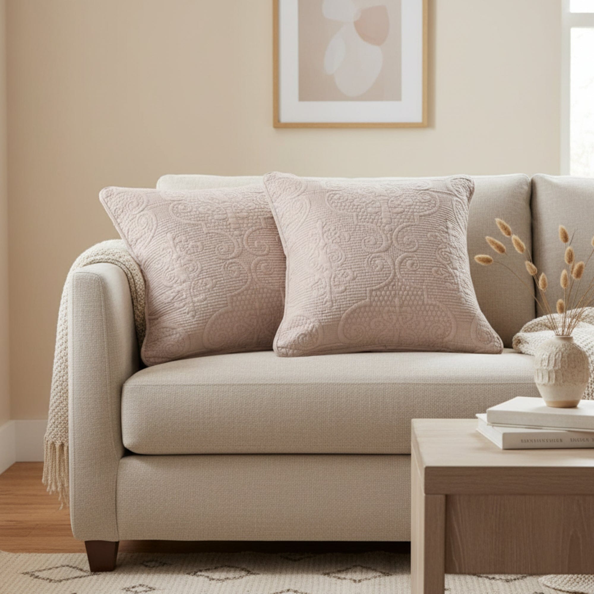 "Sandy Beige Taupe Square Throw Pillow Covers, 18"" x 18"""