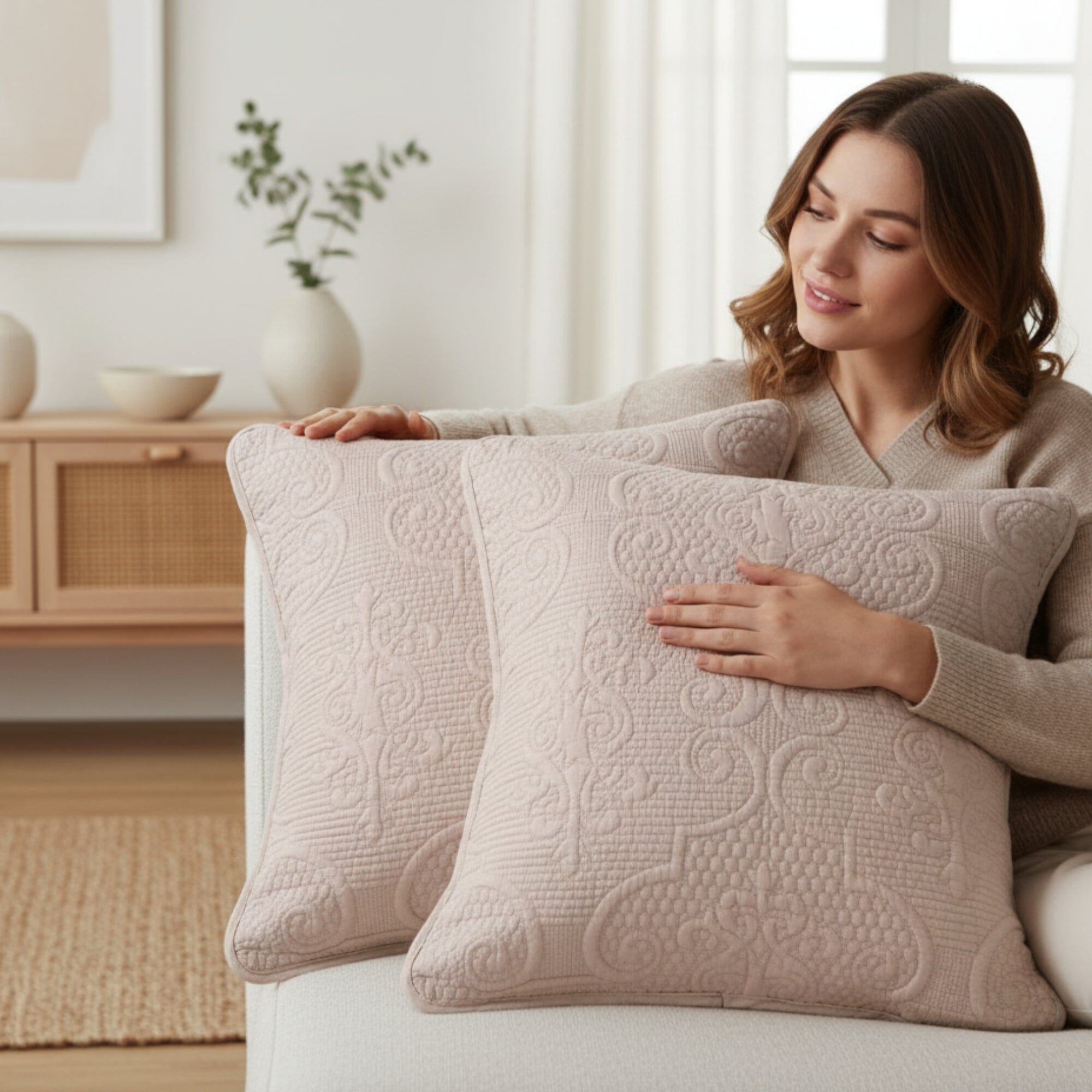 "Sandy Beige Taupe Square Throw Pillow Covers, 18"" x 18"""