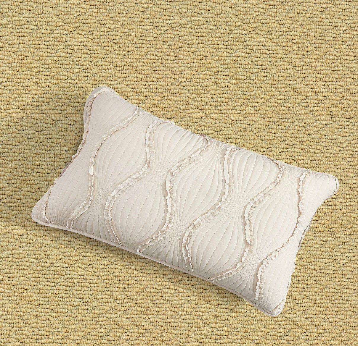 Soft Charming French Country Ruffles Quilted Cotton Bedspread Set - Ivory Cream Tan