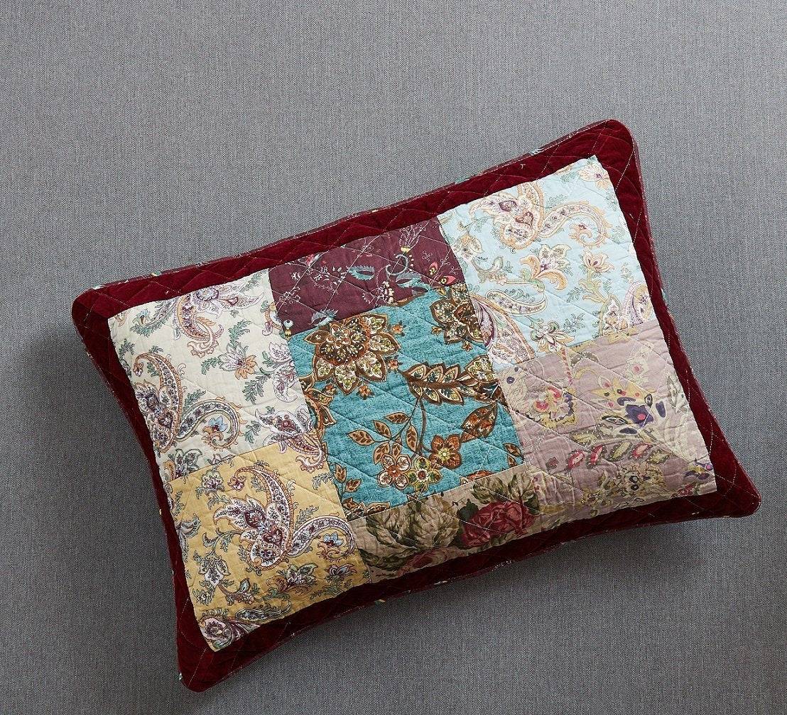 DaDa Bedding Bohemian Burgundy Red Velvet Trim Floral Paisley Patchwork Cotton Bedspread Set (JHW-868) by DaDa Bedding Collection