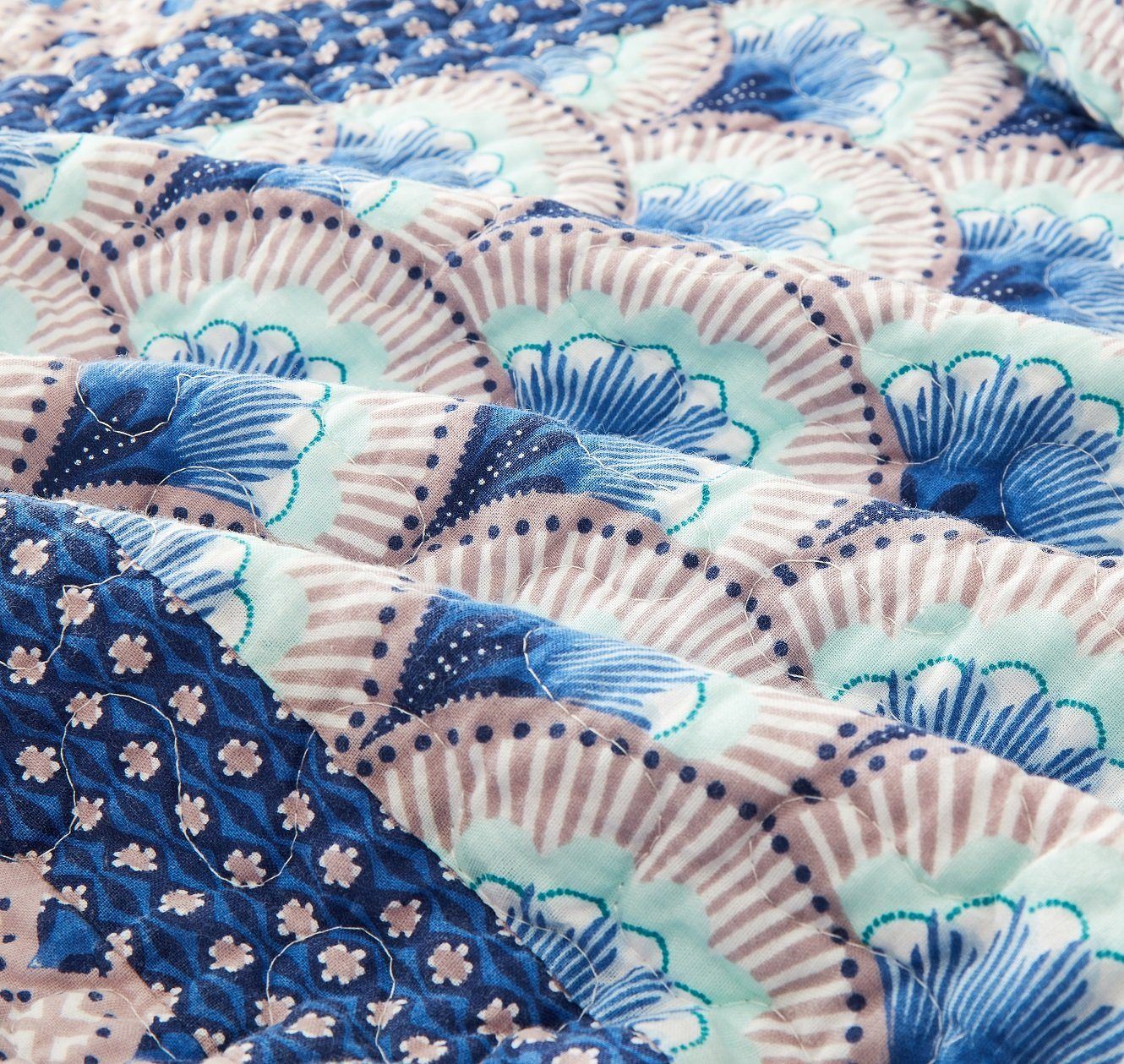Mediterranean Blue Mint Green Patchwork Quilted Bedspread Set