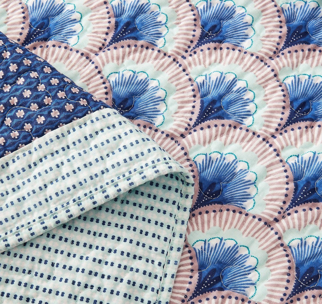 Mediterranean Blue Mint Green Patchwork Quilted Bedspread Set