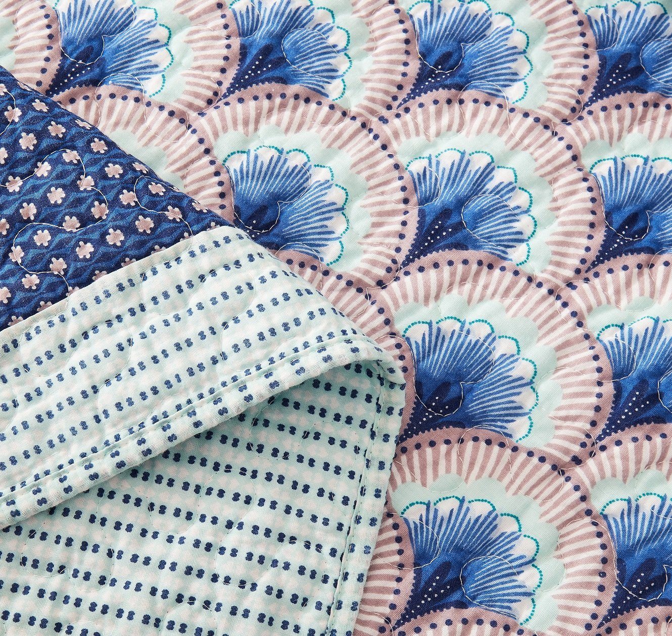 Mediterranean Blue Mint Green Patchwork Quilted Bedspread Set