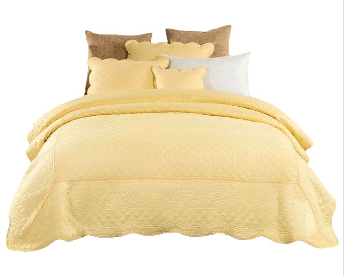 Buttercup Puffs Yellow Diamond Matelasse Scalloped Quilt Set