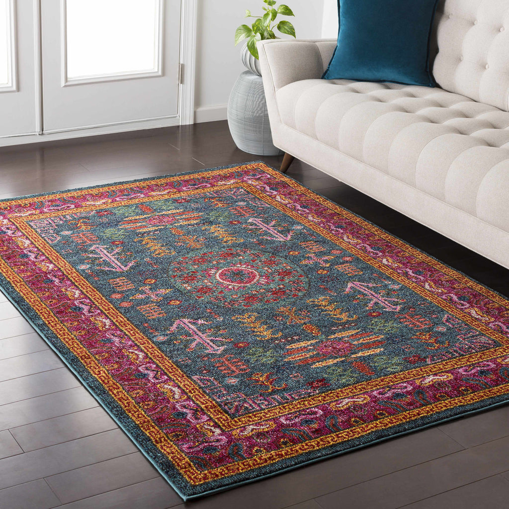 "Cleveland Colorful Traditional Area Rug - Teal, Aqua, Navy"