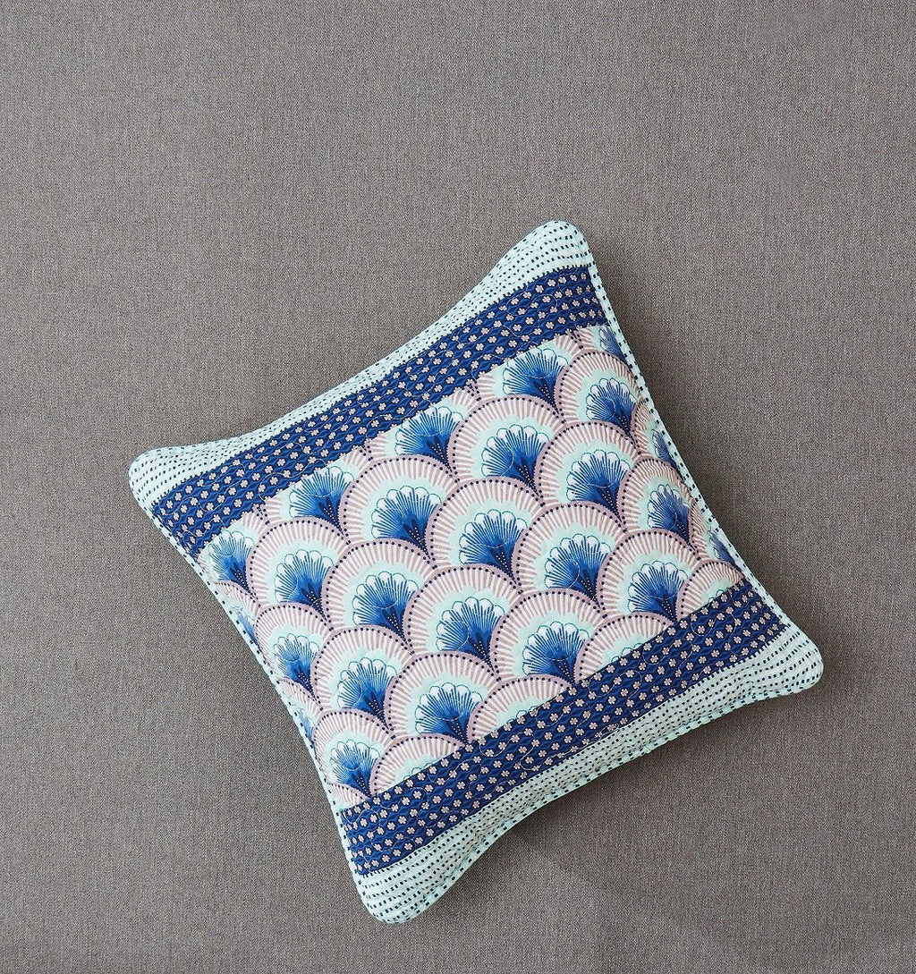 Mediterranean Fans Waves Minty Navy Blue Throw Pillow Covers