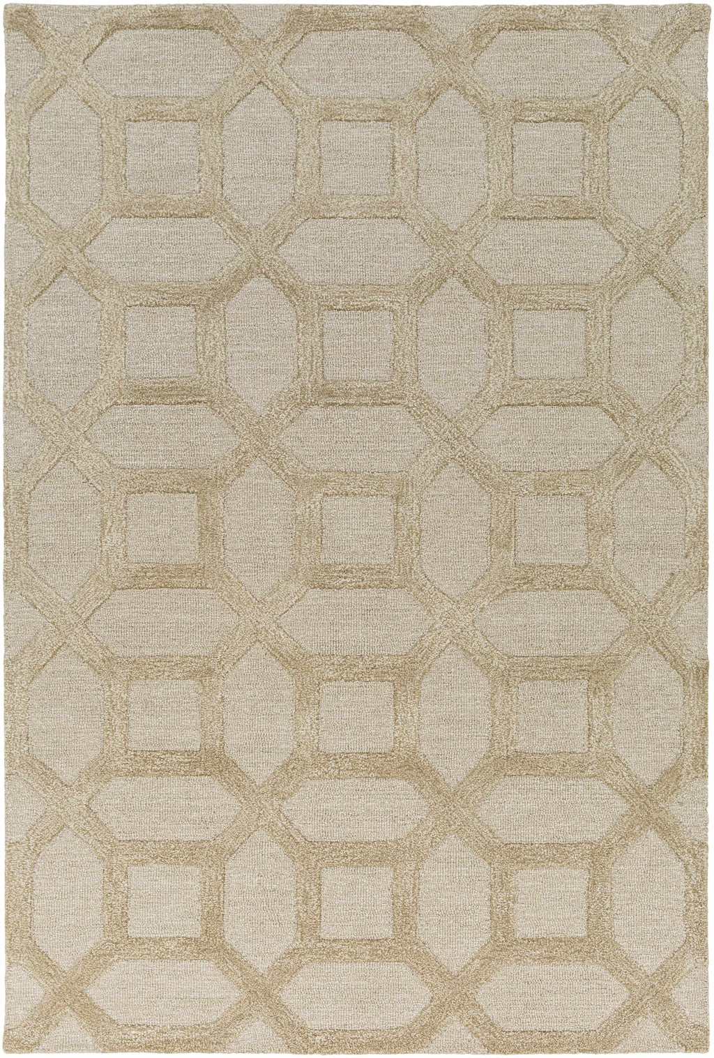 "Dodgertown Area Rug - Ivory Beige Wool | Hand Tufted with geometric pattern, medium pile, ideal for modern home decor in living spaces."