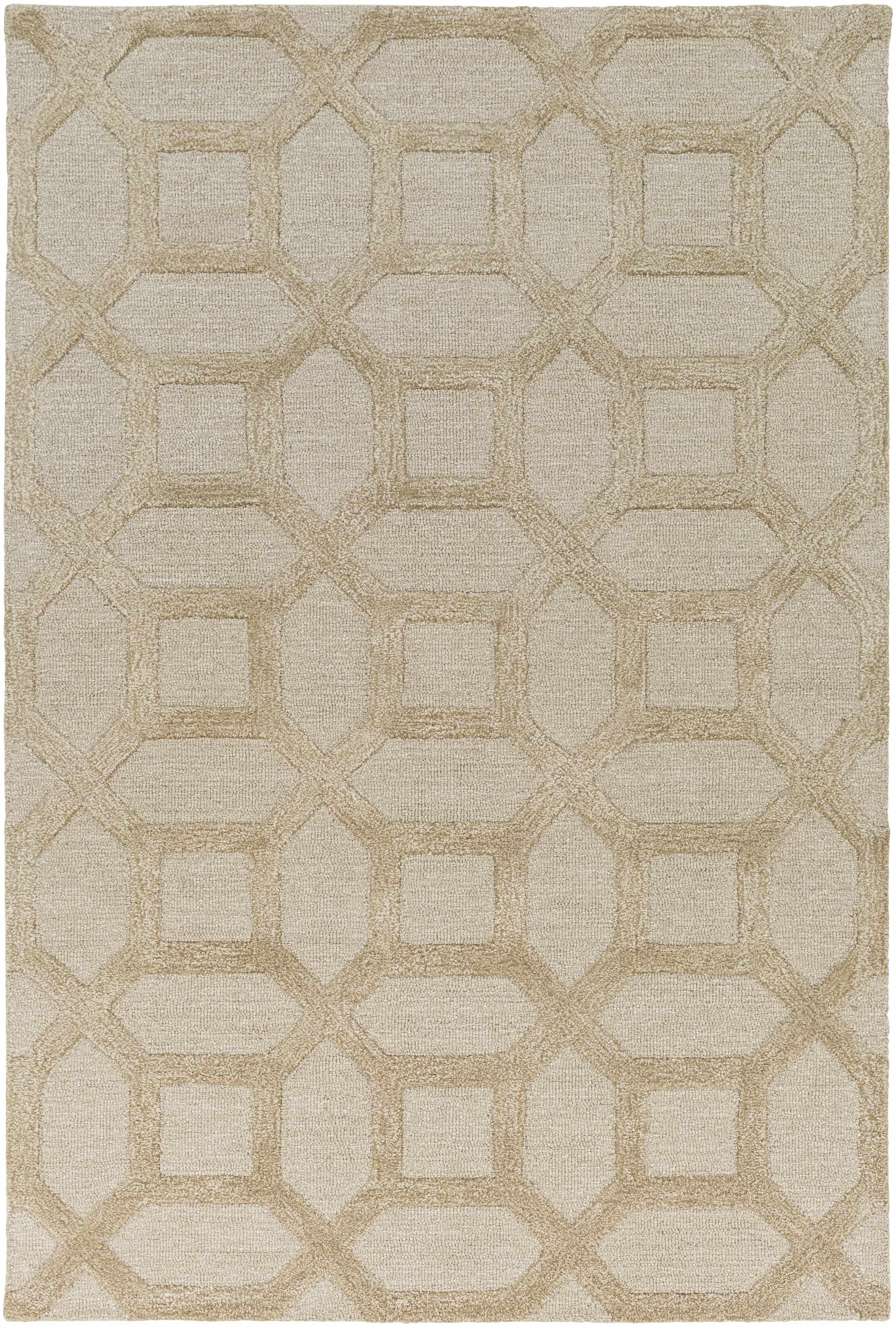 "Dodgertown Area Rug - Ivory Beige Wool | Hand Tufted with geometric pattern, medium pile, ideal for modern home decor in living spaces."