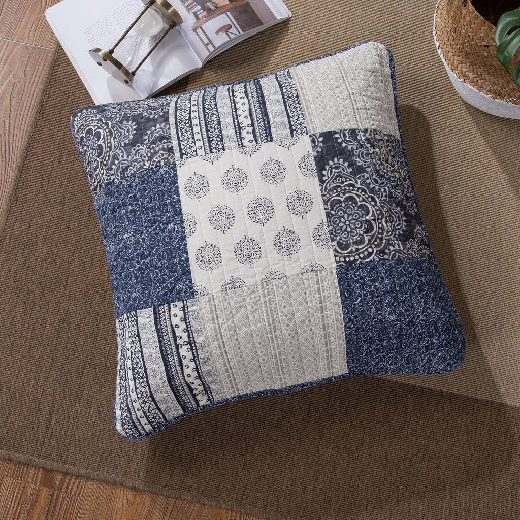 "Patchwork Denim Blue Elegance Bohemian Euro Sham - 26¡± x 26"""