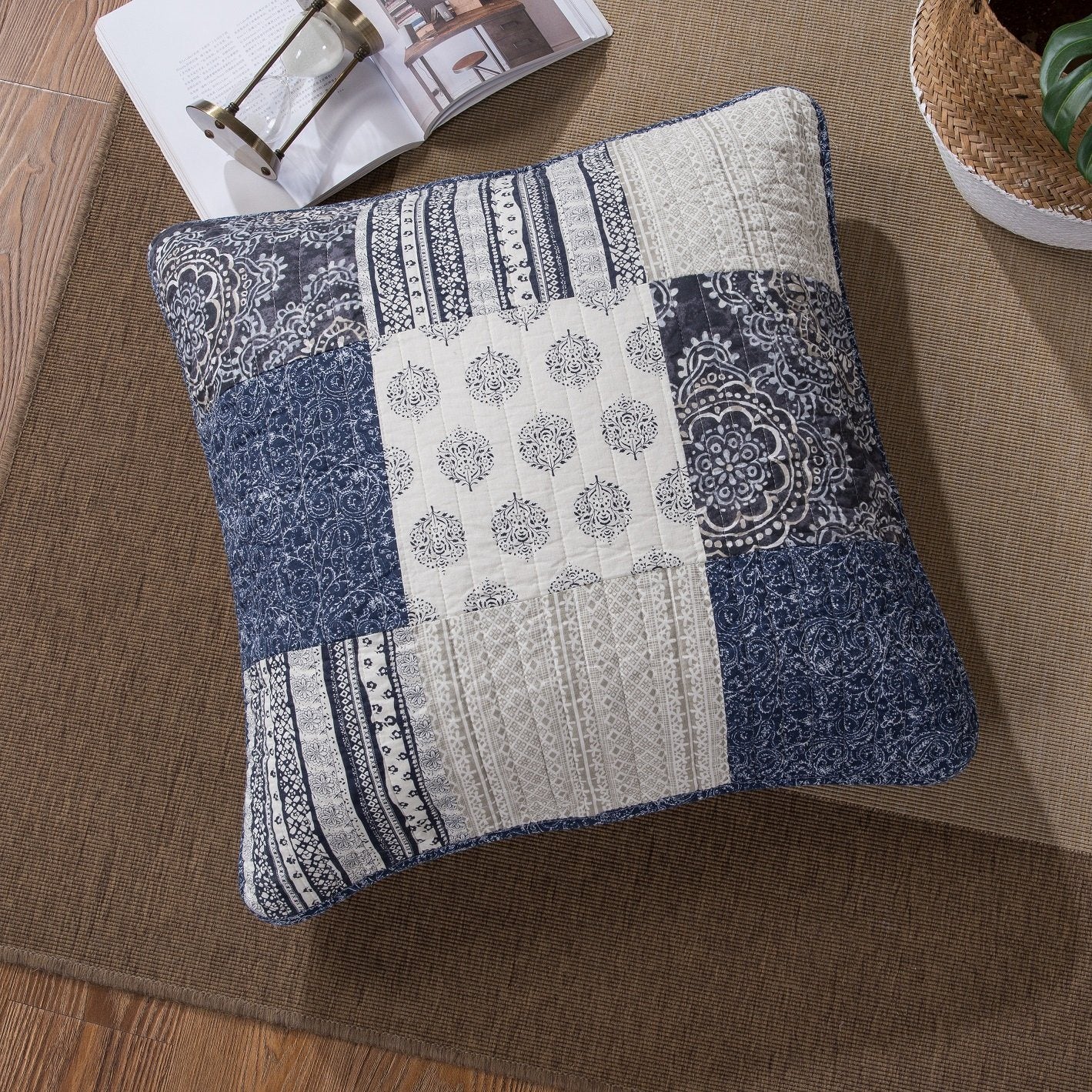 "Patchwork Denim Blue Elegance Bohemian Euro Sham - 26¡± x 26"""