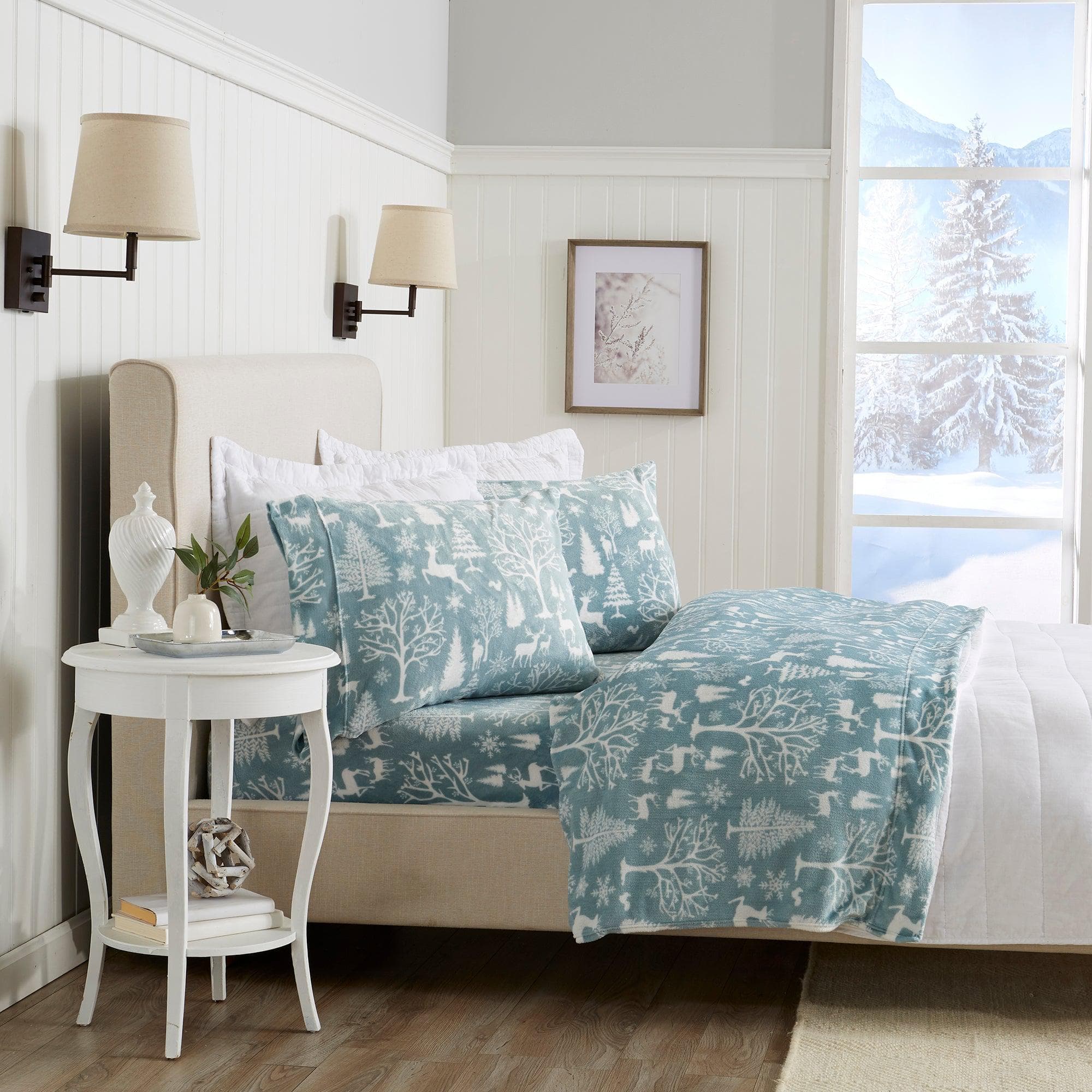 Velvet Luxe Printed Plush Sheet - Winter & Christmas Themed Bedding