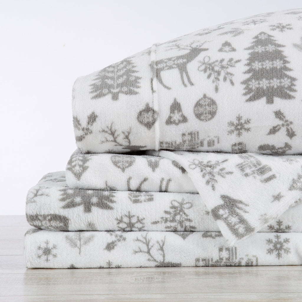 Velvet Luxe Printed Plush Sheet - Winter & Christmas Themed Bedding