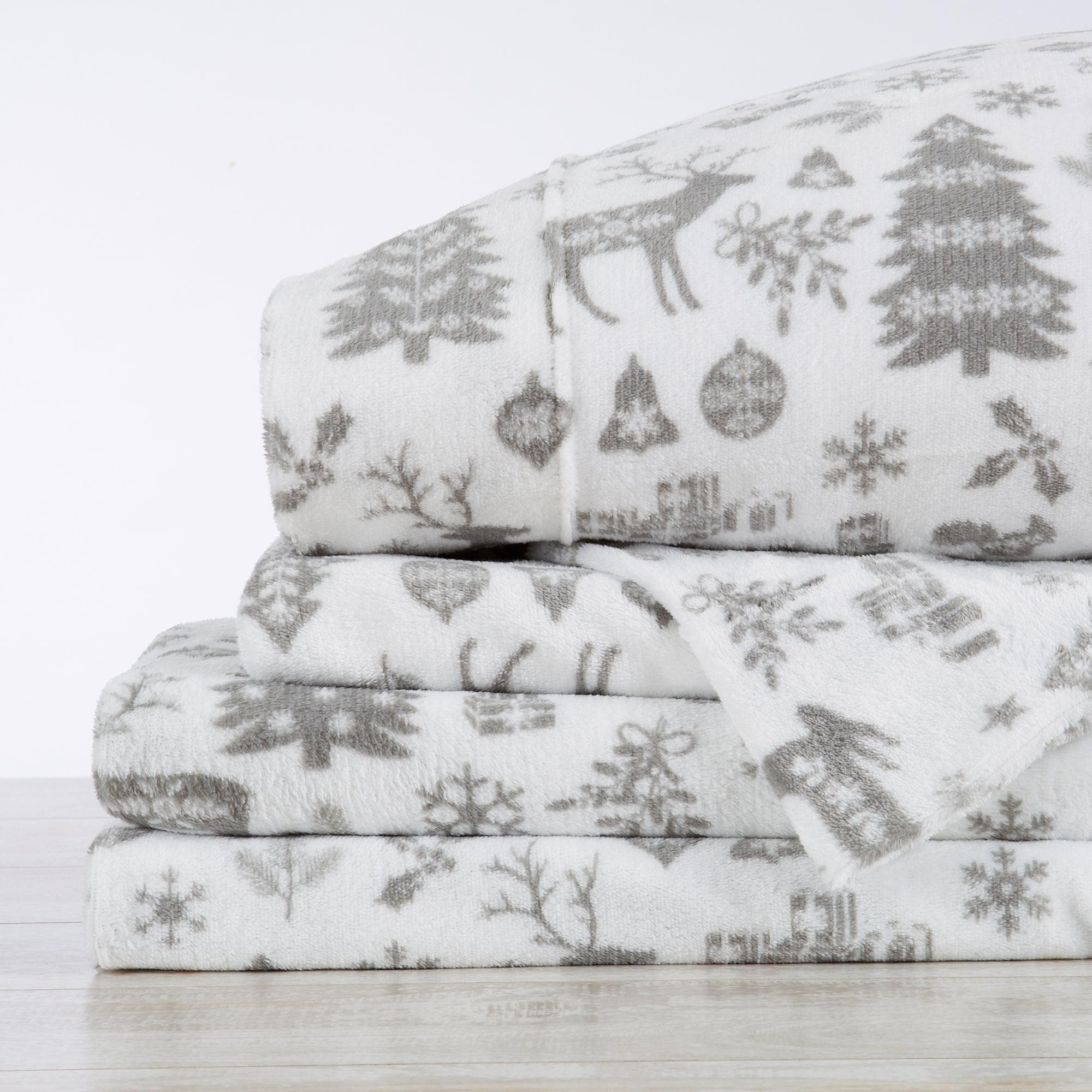 Velvet Luxe Printed Plush Sheet - Winter & Christmas Themed Bedding